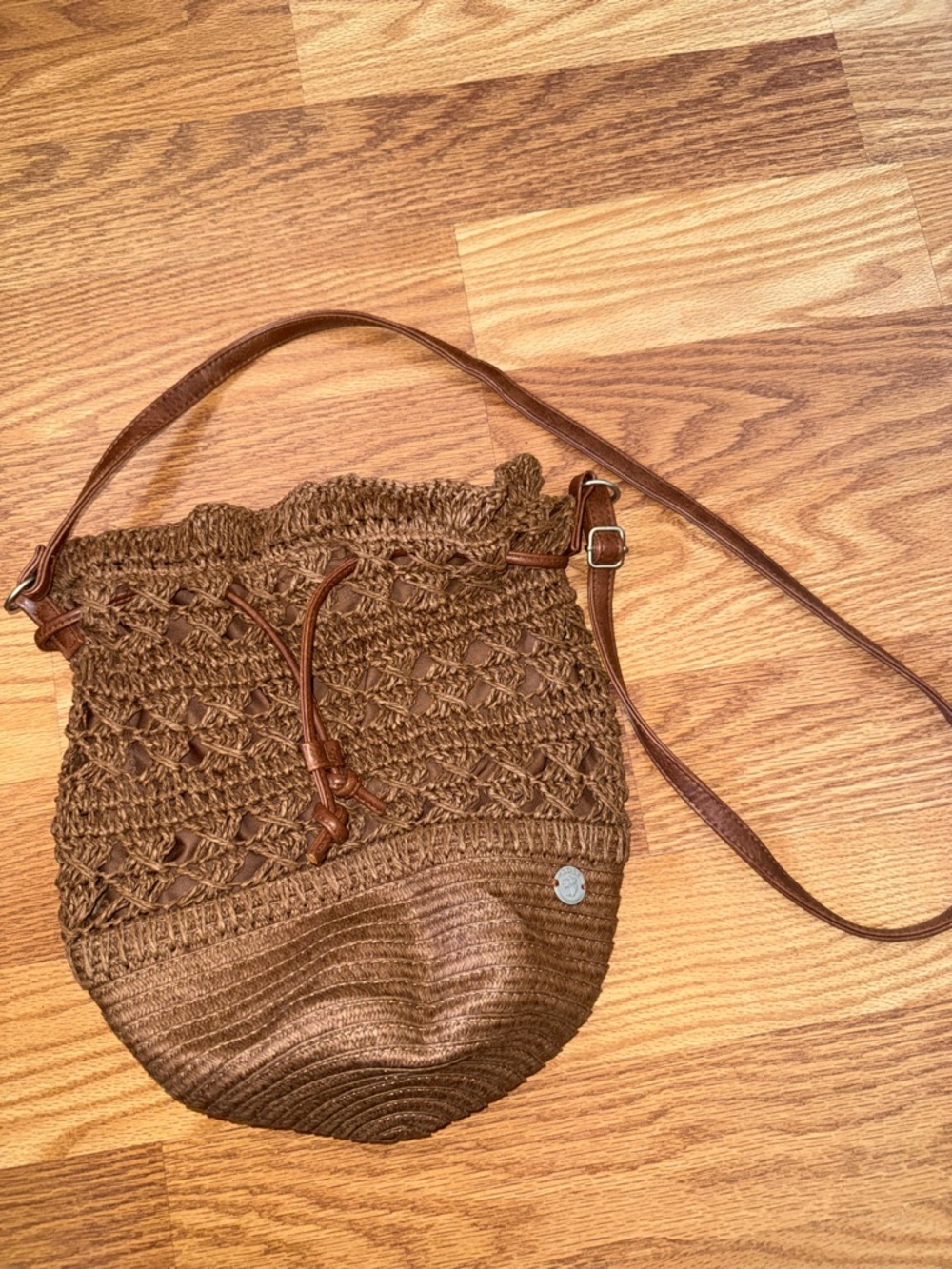 Brown Crochet Crossbody Bucket Bag